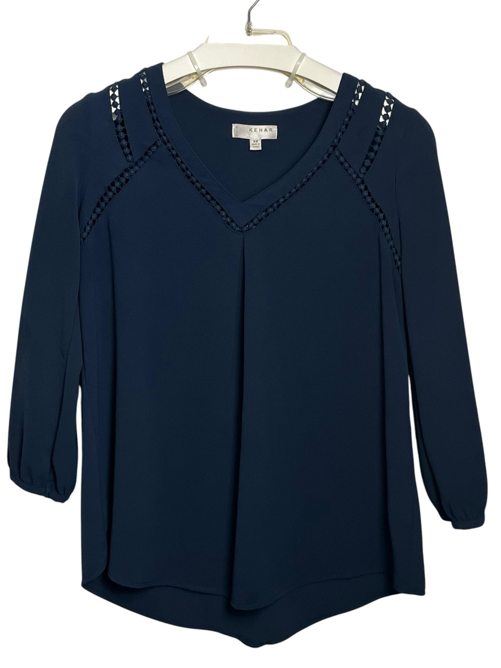 KENAR Navy V-Neck Braided Trim Blouse
